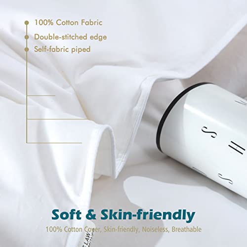 Cobnom® Luxury Organic Feather Down Comforter Twin Size, All-Season Duvet Insert, Fluffy High Fill-Power Down Feather Filled, 100% Cotton Cover, Medium Warm, Ivory White, 68x90 Inch Cobnom