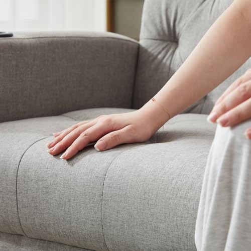 TYBOATLE 62" W Loveseat Sofa w/ 2 USB Charger Ports and 2 Cupholders, Mid-Century Modern Tufted Linen Fabric Small Love Seat Couches for Compact Living Room, Bedroom, Apartment, Dorm (Light Grey) TYBOATLE