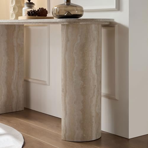 LKTART 55" MDF Console Table for Entryway, Narrow Entryway Table with Faux Mars Marble Pattern, Couch Table Behind Sofa with Curved Legs for Living Room Hallway Foyer LKTART