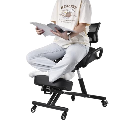 Ergonomic Kneeling Chair with Backrest & Lumbar Support, Adjustable Height Desk Chair with Wheels & Thick Cushion, Ideal for Office & Work from Home, Support Upright Sitting & Relieve Back Pain Generic