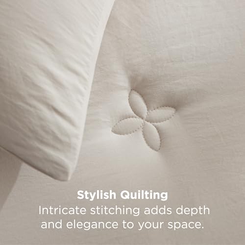 Bedsure King Size Comforter Set Beige, Soft Prewashed King Bedding, Quilted Comforter with Clover Design, Down Alternative Comforter for All Seasons, 3 Pieces Bed Set with 2 Pillow Shams Bedsure