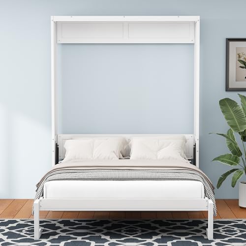 GYYBED Full Size Murphy Bed, 61.5-inch Cabinet Bed Folding Wall Bed with Desk Combo,Space-Saving Furniture Bed Frame,for Guest Room, Study, Office (White, Full) GYYBED
