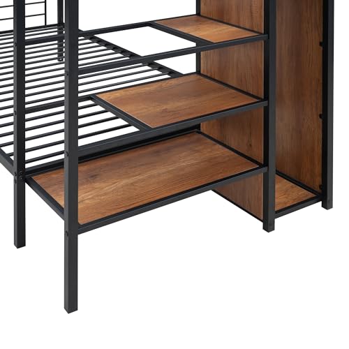 Harper & Bright Designs Metal Bunk Bed with Stairs and Wardrobe, Twin Over Twin Bunk Bed Frame with Storage Ladder, for Kids Teens Adults, Black Harper & Bright Designs