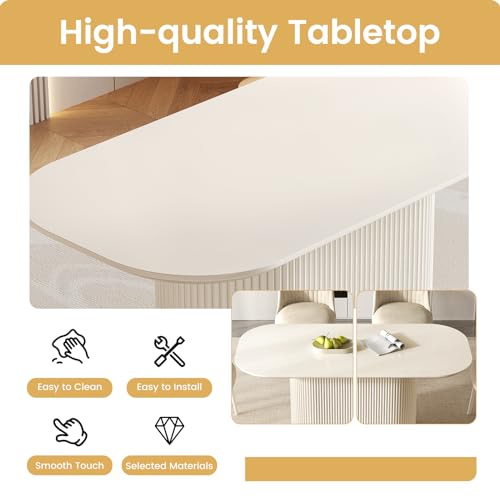 Guyii 86.61'' Large Dining Table Set for 8 Modern Oval Dining Table with Chairs 8 Seats Kichen Table Set White Dining Set for Dining Room Breakfast Nook Restaurant Guyii