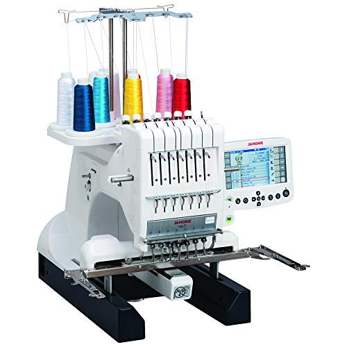 Janome Embroidery Machines - MB7 Heavy Duty Computerized Embroidering and Quilting Machine for Beginners to Experts, Multi Needle Embroidery Machine with 5.7" Remote Computer Screen for Stitching