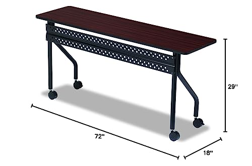 Iceberg OfficeWorks Premium Mobile Training Table – 72” Rectangular Desk with Locking Wheels, Mahogany Top & Black Frame – Rolling Conference Table for Offices, Classrooms, or Workspaces Iceberg