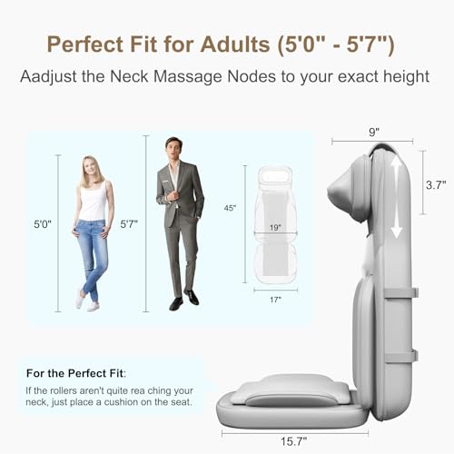 Rainwolf Shiatsu Neck and Back Massage Cushion with Heat - 4D Deep Tissue Kneading Full-Back Massager for Relief Stress, Adjustable Intensity & Height, for Office Chair & Home Rainwolf
