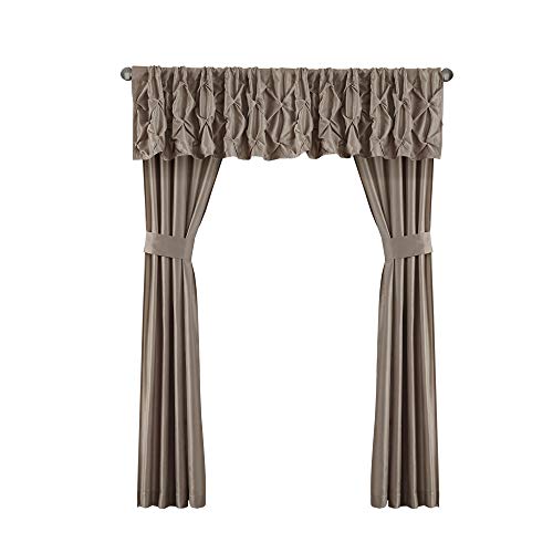 Madison Park Essentials Room in a Bag Faux Silk Comforter Set - Luxe Diamond Tufting All Season Bedding, Matching Curtains, Decorative Pillows, Taupe Queen(90"x90") 24 Piece Madison Park