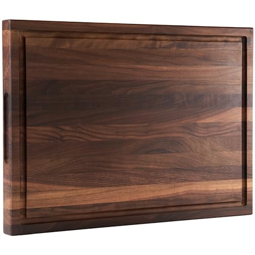 Cozifa American Walnut Wood Cutting Board 17"Lx12"Wx1"Thick for Kitchen with Juice Groove, Inner Handles, Gift Box; Wooden Chopping Board Finished COZIFA
