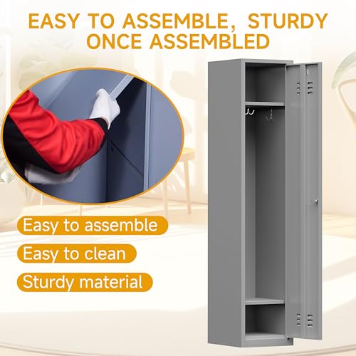 Firstsky 71'' Metal Locker with Keys for School,Gym,3 Tier Steel Office Storage Locker with Hook,Tall Cabinet for Employees (Gray, 1-Door) Firstsky