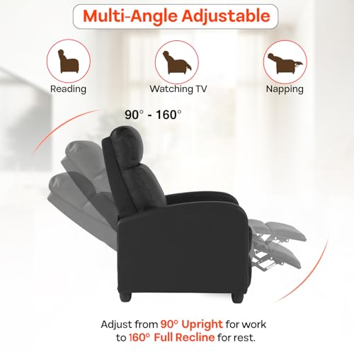 FDW Recliner Sofa Massage Chair Home Theater Seating with Lumbar Support and Padded Backrest for Living Room and Bedroom (Leather, Black) FDW