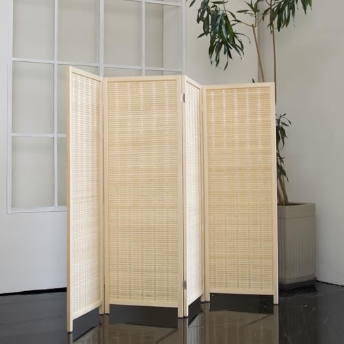 Loomveil 4 Panel Short Room Divider Folding Screen,47 inch Bamboo Panel Divider for Home Partition,Beige Loomveil