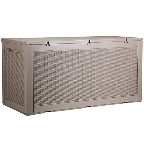 VEVOR Deck Box, 100 Gallon Outdoor Storage Box, 48.0" x 21.5" x 24.5", Waterproof PP Deckbox with Aluminum Alloy Padlock, for Patio Furniture, Pool Toys, Garden Tools, Outdoor Cushions, Gray VEVOR