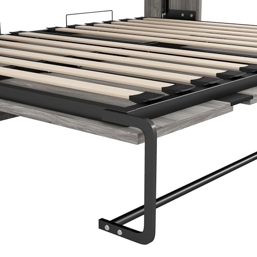 RuiSiSi Modern Metal Horizontal Murphy Bed, Full Size Lift Up Murphy Bed Cabinet, Hidden Wall Bed Foldable Horizontal Murphy Bed for Guest Room, Space Saving, Gray RuiSiSi