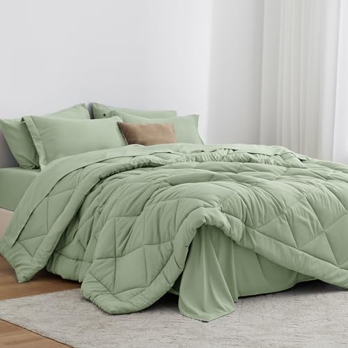 Love's cabin Twin Comforter Set Sage, 5 Pieces Twin Bed in a Bag, All Season Bedding Sets with 1 Comforter, 1 Flat Sheet, 1 Fitted Sheet, 1 Pillowcase and 1 Pillow Sham Love's cabin