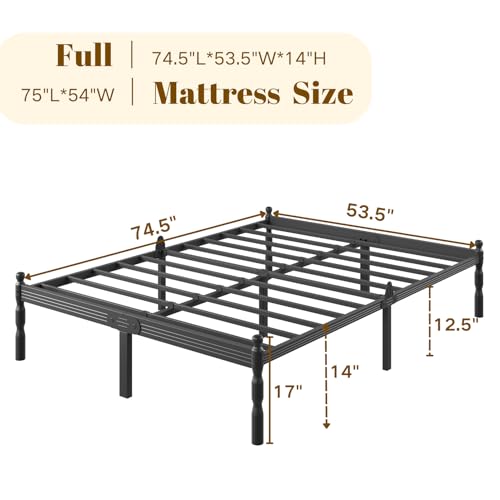 COMASACH Heavy Duty Full Size Bed Frame with Storage & Mattress Stopper, Platform Metal Bed Frame - No Box Spring Needed, Easy Assembly, Noise Free & Anti-Slip, Black COMASACH