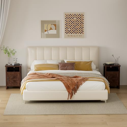 YESHOMY Farmhouse Modern Nightstand with Shelf and Barn Door, Set of 2 for Bedroom, Espresso YESHOMY