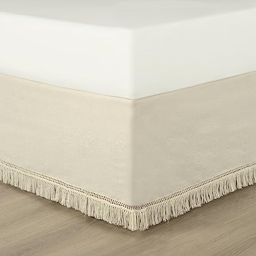 Lush Decor Boho Fringe 15-Inch Tailored Drop Easy Fit Bed Skirt Queen Size Single 60" W x 80" L +15" Neutral - Queen Bed Skirt - Wrap Around Bed Skirt Lush Decor