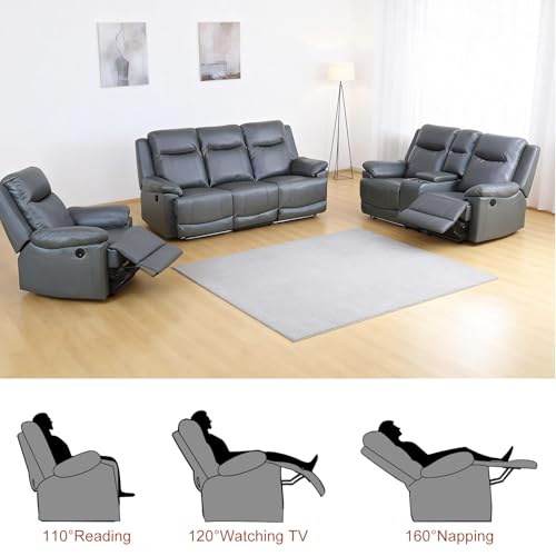 Daydo Sempli Power Recliner Sofa Set with LED/USB Port/Cup Holder,Breathing Leather Reclining Couch Set,Living Room Furniture Sets with Storage,for Living Room,House,Office(3-PCS, Deep Gray)