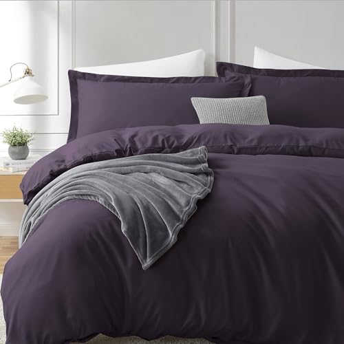 Hearth & Harbor Purple Duvet Cover King Size - 3 Piece Soft Double Brushed Bedding Set - Includes 1 King Duvet Cover with Button Closure 104x90 inches and 2 Pillow Shams Hearth & Harbor