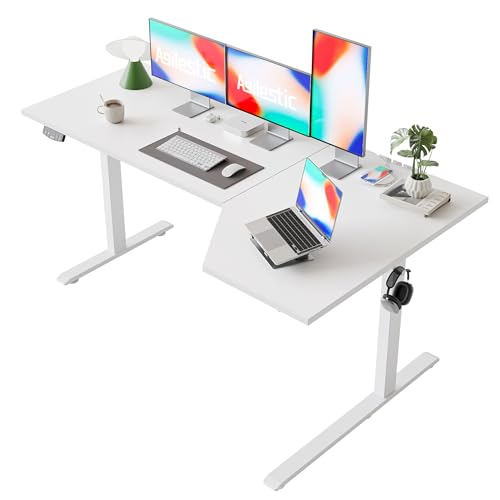 Agilestic Electric Standing Desk, Height Adjustable Desk, 63 x 35 Inch Sit Stand up for Work Office Home, L Shaped Ergonomic Rising Computer Table with Memory Preset, White Agilestic
