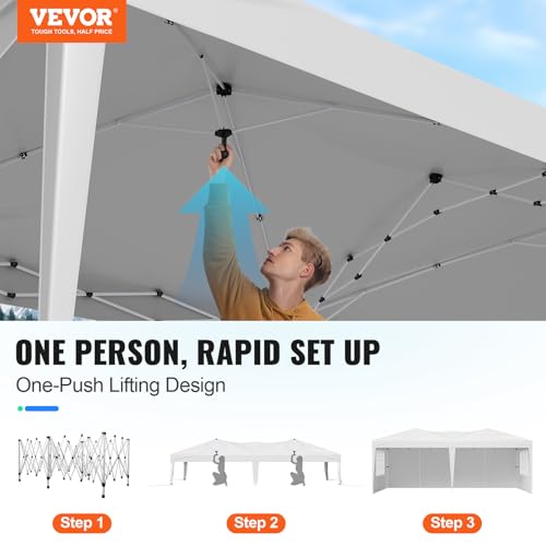 VEVOR Pop Up Canopy, 10 x 20 FT Instant Canopy Portable Gazebo with 3 Sidewalls & 2 Ventilated Windows, Height Adjustable Pop-Up Outdoor Shelter Tent for Events, Patio, Backyard, Party, Parking VEVOR