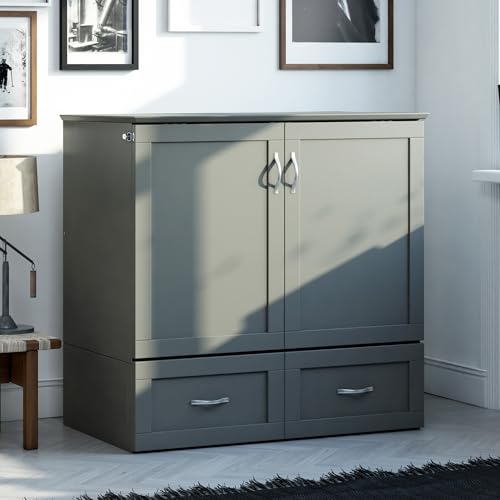 AFI, Hamilton Twin XL Murphy Bed Chest with 6" Mattress, Storage Drawer, and Built-in USB Charger, Grey AFI