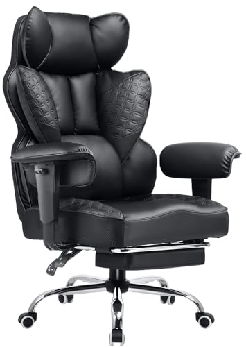 COMHOMA Big and Tall Office Chair 400LBS Wide Ergonomic Gaming Chair with Deluxe Embossing Designed Leather with Foot Rest,150°Reclining Adjustable Armrests Pocket Spring Back Support and Pillow COMHOMA