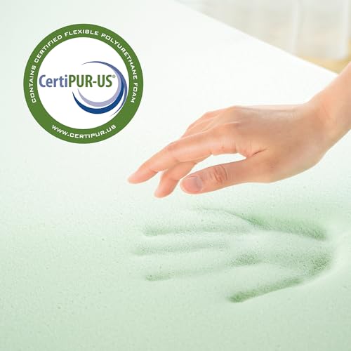 ZINUS 1.5 Inch Green Tea Memory Foam Mattress Topper, Dorm Bedding, Pressure-Relieving Layer, Ideal for Back Pain Relief, Compact WONDERBOX Packaging, CertiPUR-US Certified, Twin Zinus