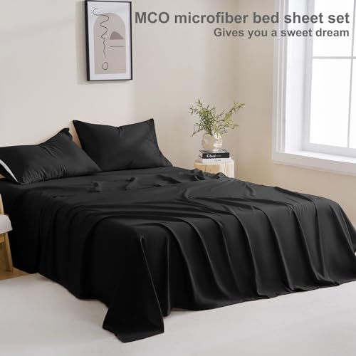 MCO Bedding Full Bed Sheets Set - Soft Bed Sheets - Cooling Breathable Bedding Set with 16" Deep Pocket (4 Pieces, Full, Black) MCO