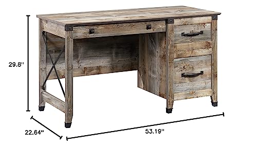 Sauder Carson Forge Pedestal Desk, L: 53.19" x W: 22.64" x H: 29.80", Soft White Finish Sauder