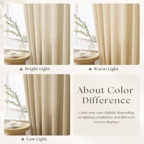 Beige Tan Linen 102 Inch Curtains 72 Inch Wide for Living Room Divider Privacy Pinch Pleated Drapes Hooks Rings Back Tab Farmhouse Light Filtering Extra Wide Sheer Curtains for Patio Balcony 72x102 DUKIYO