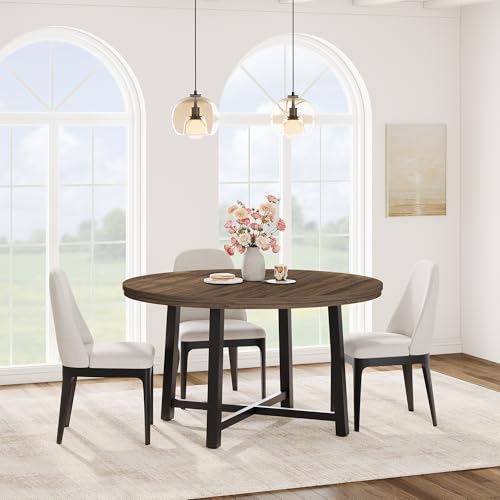IDEALHOUSE 47" Round Dining Table for 4, Kitchen Dining Room Table with Sturdy Metal Frame, Wood Circle Kitchen Table for Space Saving -Brown IDEALHOUSE