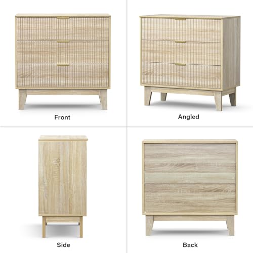 Anmytek 3 Drawer Dresser for Bedroom, Modern Closet Dressers Chest of Drawers, Wood Tall Dresser Storage Dresser Large Nightstand for Bedroom Living Room Hallway Closet, H0113 Anmytek