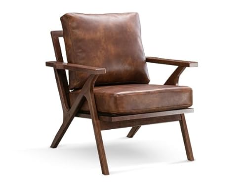 Bonzy Home Faux Leather Accent Chair for Living Room,Upholstered Armchair with Cushions and Solid Wood Frame, Mid-Century Modern Lounge Chair for Bedroom or Office Bonzy Home