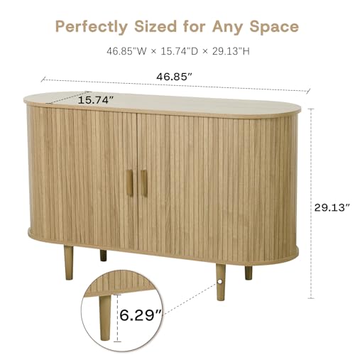 SoarTalent Fluted Sideboard Buffet Cabinet with Storage, 47" Mid-Century Modern Console Table with Sliding Doors, Wood Credenza for Dining Room, Coffee Bar Station, Light Oak SoarTalent