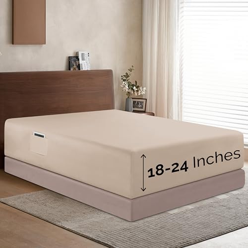 Elegant Comfort 1500 Premium Hotel Quality 18-24 Inches Deep - Extra Deep Pocket Single Fitted Sheet for High Mattress, Luxury and Softest, Smart Pocket - Wrinkle Free, King, Cream Elegant Comfort