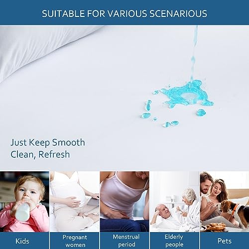 Moonsea Waterproof Mattress Protector Full Size,Mattress Cover Protector, Smooth Top Mattress Protector for Kids, Breathable Skin Friendly and Noiseless Fitted Sheet,Full Size,Polyester Moonsea