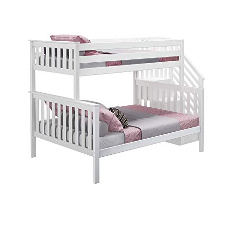 Max & Lily Bunk Bed, Twin-Over-Full Bed Frame For Kids With Stairs, White Max & Lily
