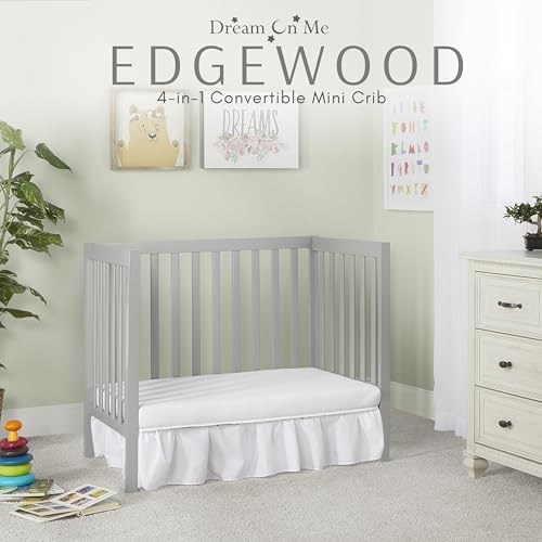 Dream On Me Edgewood 4-In-1 Convertible Mini Crib In White, JPMA Certified, Non-Toxic Finish, New Zealand Pinewood, With 3 Mattress Height Settings, Included 1" Mattress Pad Dream On Me