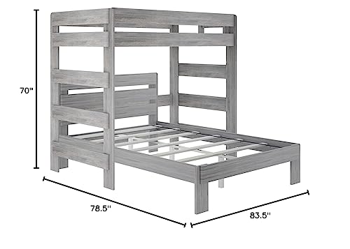 Max & Lily Modern Farmhouse Bunk Bed, L Shape Twin-Over-Queen Bed Frame For Kids, Driftwood Max & Lily