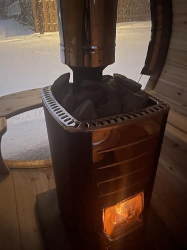 AURGOD Outdoor Barrel Canadian Hemlock Sauna with Porch, Wood Burning Stove Sauna with Large Glass Windows for 4 Person, Scenic Porch, Wood Fire Sauna, Luxurious Texture AURGOD