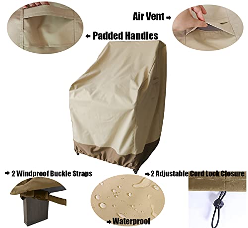 Vanteriam Outdoor High Back Chair Cover, Heavy Duty Waterproof Patio Swivel Chair Covers - Fade Resistant Patio Standard Dining Chair Cover 2 Pack - 26W x 28D x 37.5H inch Beige & Brown Vanteriam