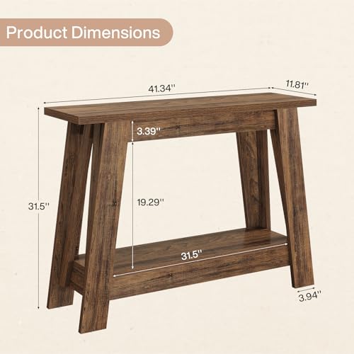 Tribesigns 41.3-Inch Farmhouse Entryway Table, 2-Tier Narrow Console Table Behind The Couch, Entryway Furniture with Storage for Small Spaces, Living Room, Hallway, Foyer, Rustic Brown Tribesigns