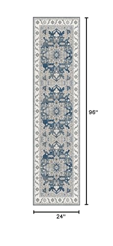 Yanlaza Boho Rug Runners 2x8,Narrow Long Hallway Runners,Kitchen Carpet Non Slip Washable,Rubber Backed Area Rugs for entryway Indoor Bedroom Bedside Farmhouse Laundry Bathroom (Blue, 2'x8') Yanlaza