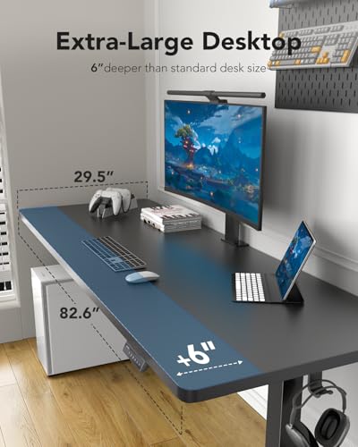 HUANUO 83 x 30 inch Electric Standing Desk, Powerful Brushless Motor Large Height Adjustable Table, 4 Memory Preset Sit Stand Up Desk, Home Office Computer Table with Thick T-Shaped Frame, Black HUANUO