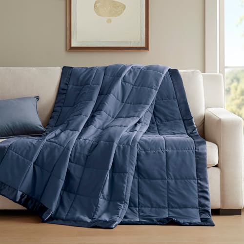 Madison Park Windom Down Alternative Blanket, Premium 3M Scotchgard Moisture Wicking Treatment, Lightweight and Soft Bed Cover For All Season, Satin Trim, Navy Full/Queen Madison Park