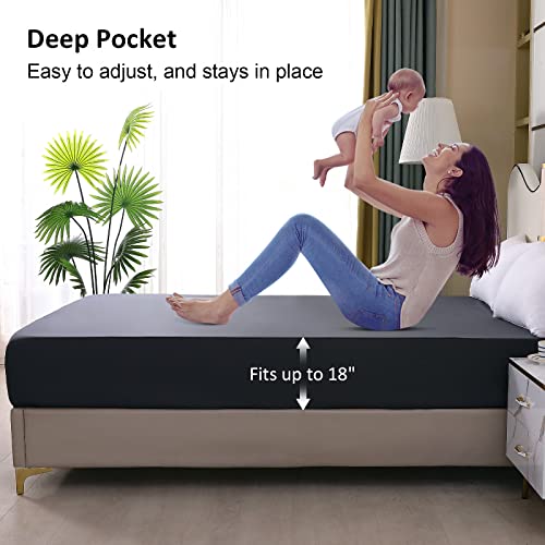 Waterproof Mattress Protector Queen, Fitted Sheet Style Breathable Mattress Cover with Deep Pocket Fits Up to 18'', Machine Washable Noiseless Bed Cover for Kids Adults Pets (Dark Gray, 60'' X 80'') ohano