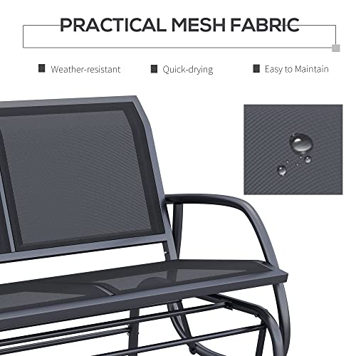 Outsunny 2-Person Outdoor Glider Bench, Patio Double Swing Rocking Chair Loveseat w/Powder Coated Steel Frame for Backyard Garden Porch, Black Outsunny