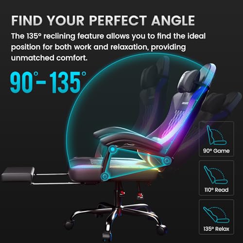 GTPLAYER RGB Ergonomic Gaming Chair with Massage, Footrest, LED Lights, Lumbar Support - Computer Chair with Linkage Armrest, Video Game Chairs PC Game Chairs for Adults GTPLAYER